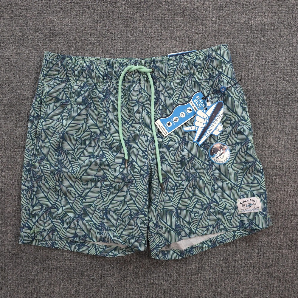 Beach Bros Swim Trunks Mens M Green Palmdale Playa Leaf UV Board Shorts Surf New